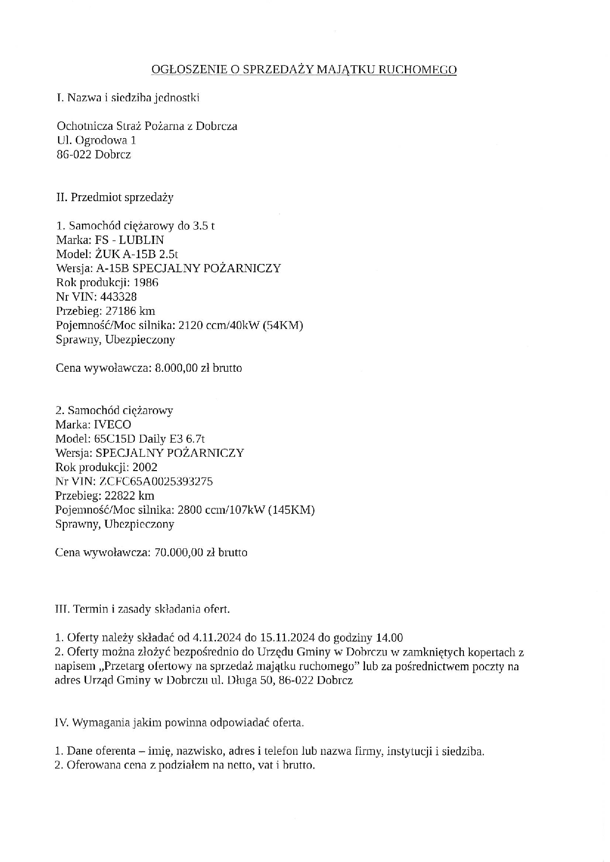 Ogłoszenie o&nbsp;przetargu 